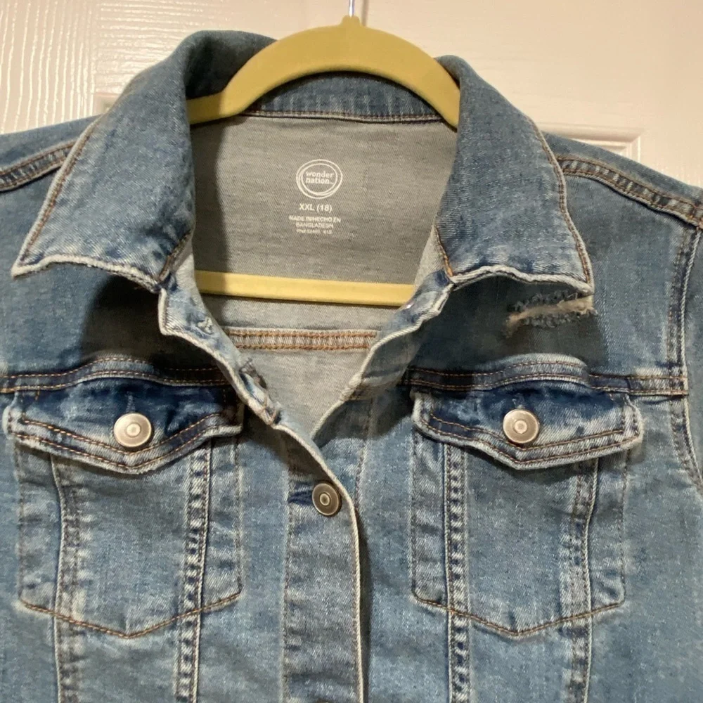 Wonder Nation Girls Size XXL 18 Med Wash Cotton Stretch Distressed Denim Jacket